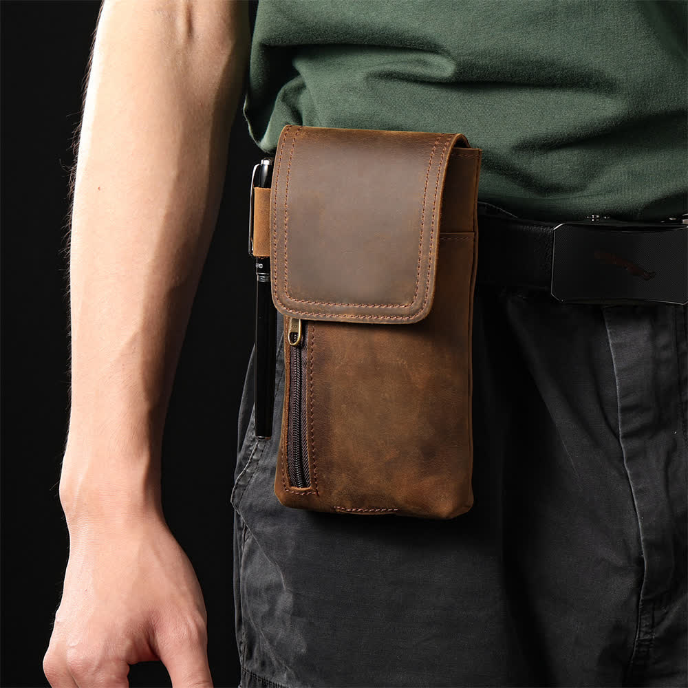 Multi-Function Magnetic Phone Fanny Pack Leather Belt Bag