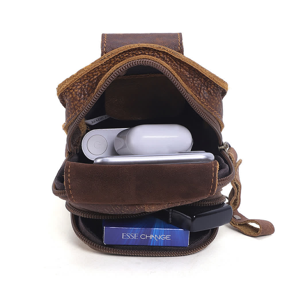 Retro Elegant Travel Fanny Pack Zipper Leather Belt Bag