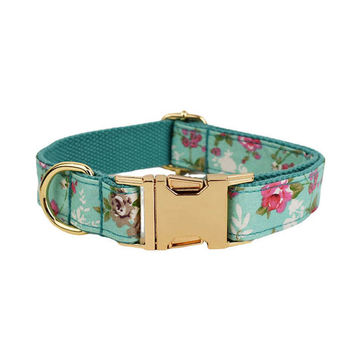 Floral Dog Cat Adjustable Bow Tie Collar Dog Harness Leash Set