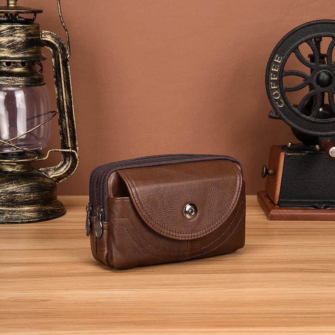 Card Holder Casual Simple Horizontal Zipper Leather Belt Bag