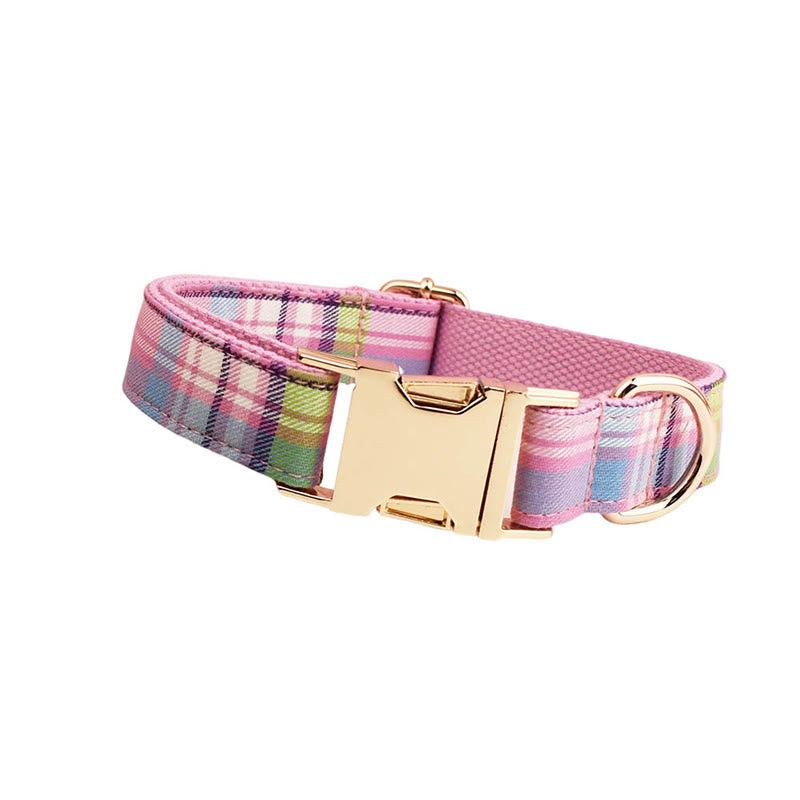 Color Plaid Dog Cat Adjustable Bow Tie Collar Dog Harness Leash Set
