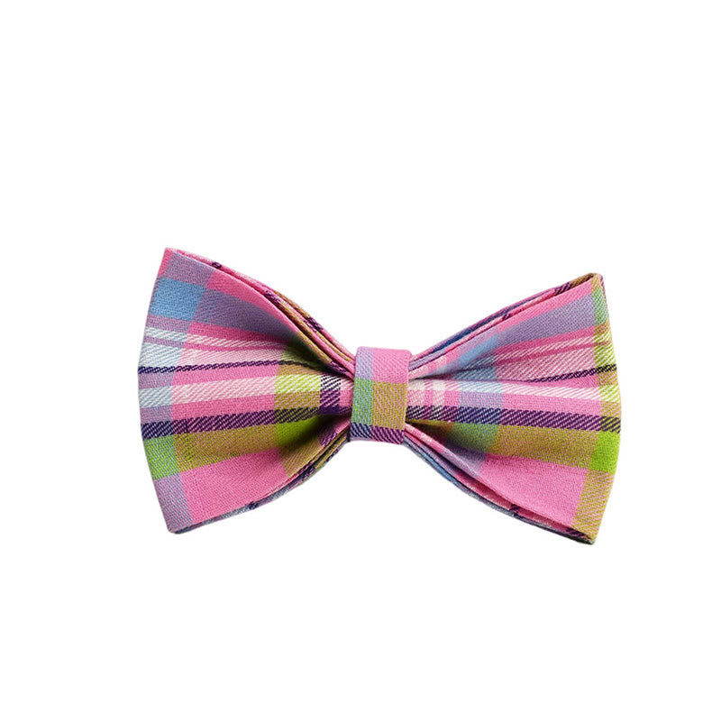 Color Plaid Dog Cat Adjustable Bow Tie Collar Dog Harness Leash Set