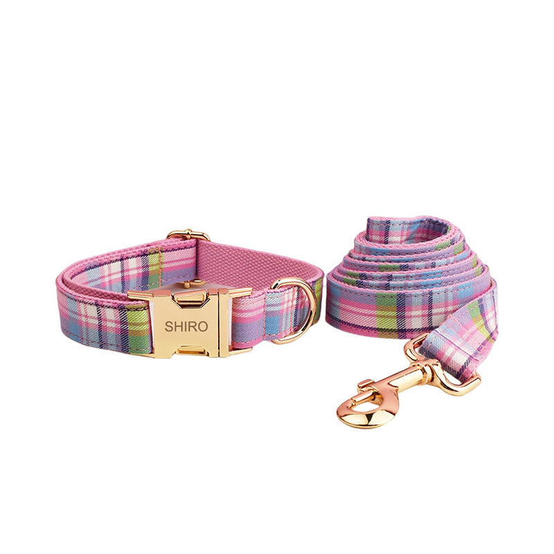 Color Plaid Dog Cat Adjustable Bow Tie Collar Dog Harness Leash Set