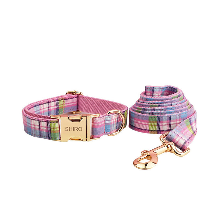 Color Plaid Dog Cat Adjustable Bow Tie Collar Dog Harness Leash Set