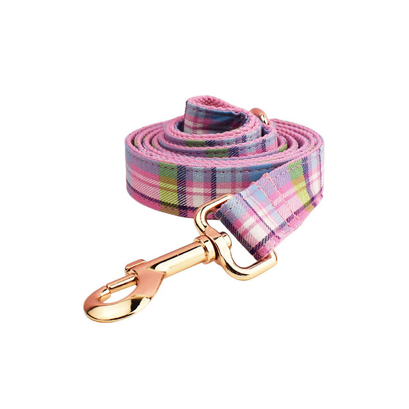 Color Plaid Dog Cat Adjustable Bow Tie Collar Dog Harness Leash Set