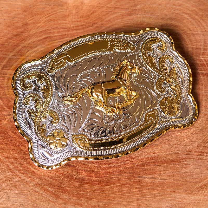 Gold Running Horse DIY Western Cowboy Buckle Leather Belt