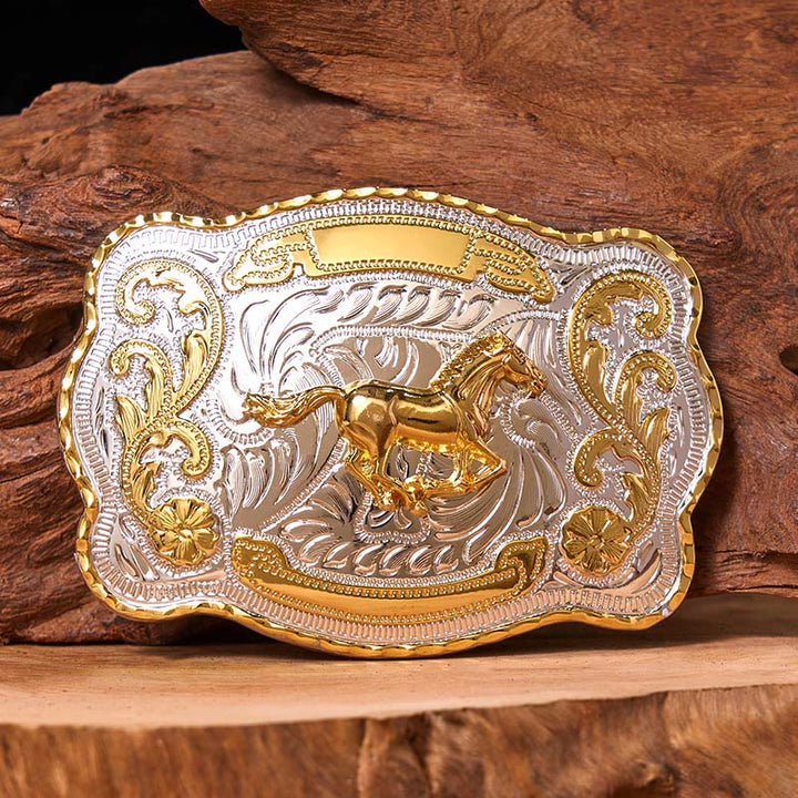 Gold Running Horse DIY Western Cowboy Buckle Leather Belt