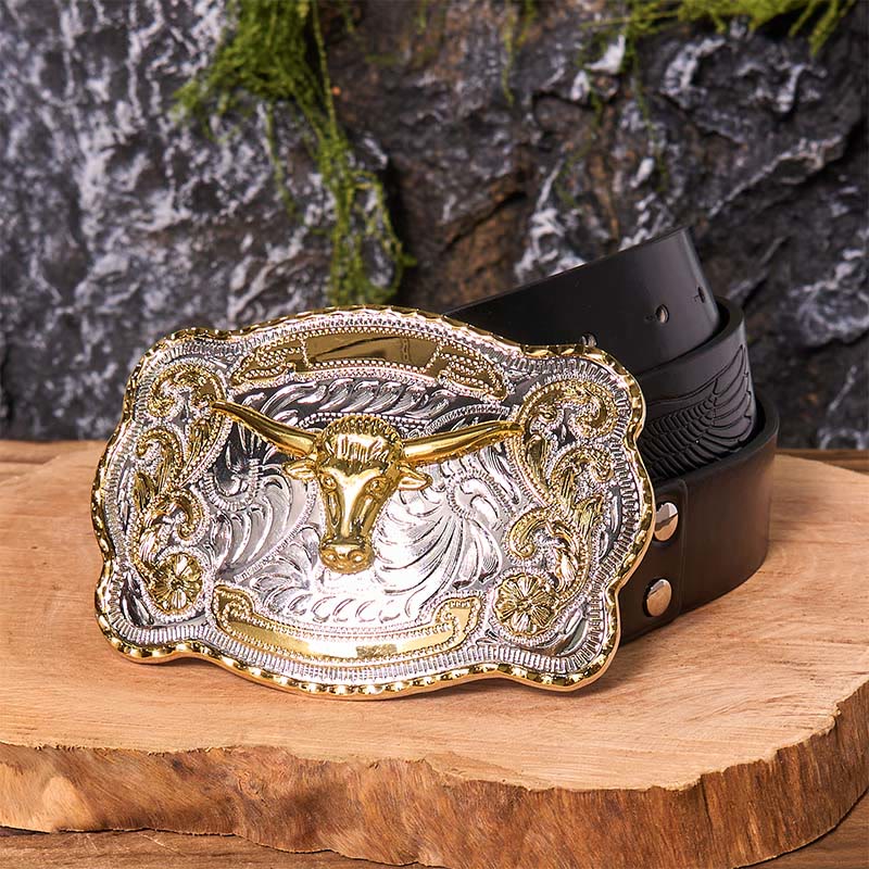 Gold Bull's Head DIY Western Cowboy Buckle Leather Belt