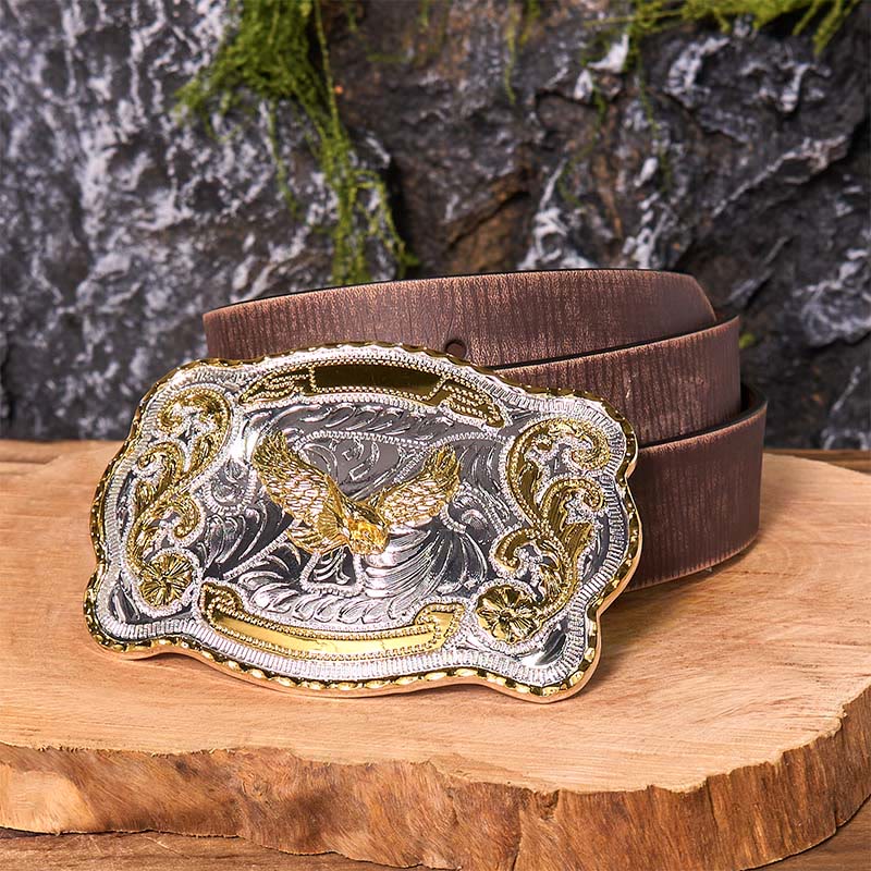 Gold Flying Eagle DIY Western Cowboy Buckle Leather Belt