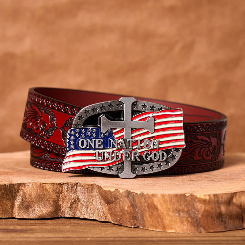 One Nation Under God DIY Western Buckle Leather Belt