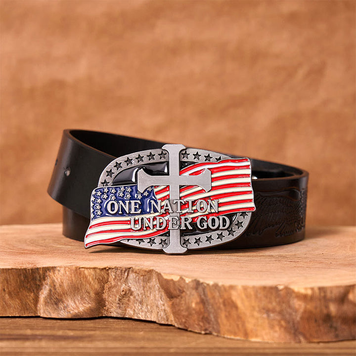 One Nation Under God DIY Western Buckle Leather Belt