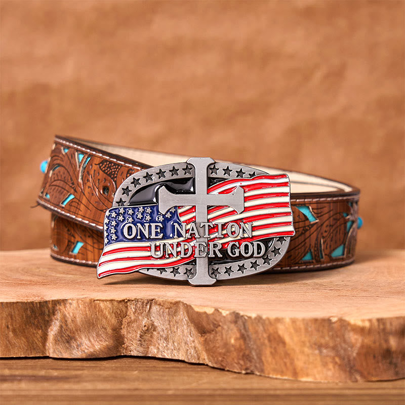 One Nation Under God DIY Western Buckle Leather Belt