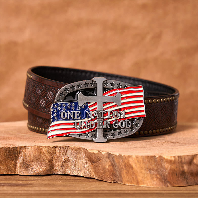 One Nation Under God DIY Western Buckle Leather Belt