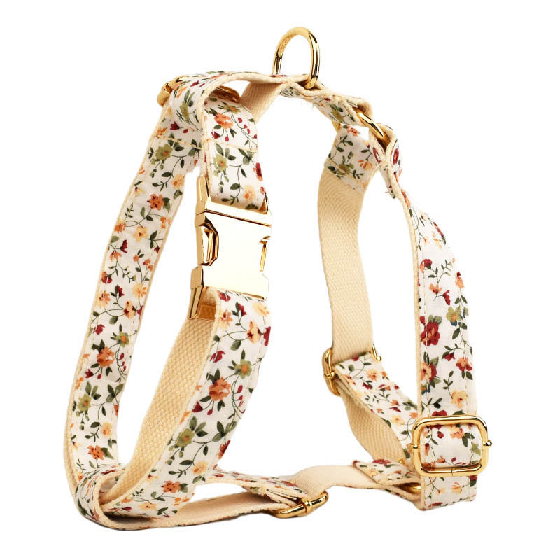 Floral Pet Adjustable Bow Tie Collar Dog Harness Leash Set