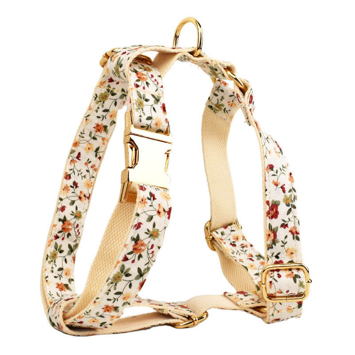 Floral Pet Adjustable Bow Tie Collar Dog Harness Leash Set
