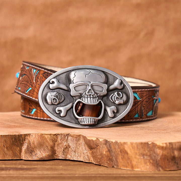 Skull With Bottle Opener DIY Western Buckle Leather Belt