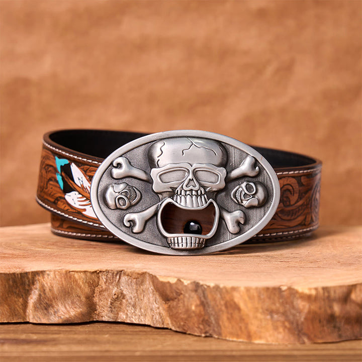 Skull With Bottle Opener DIY Western Buckle Leather Belt