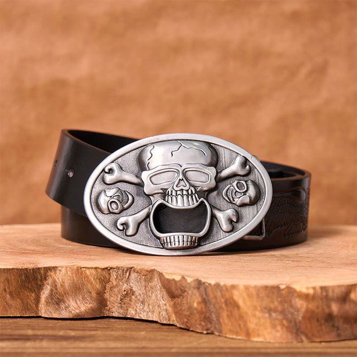 Skull With Bottle Opener DIY Western Buckle Leather Belt