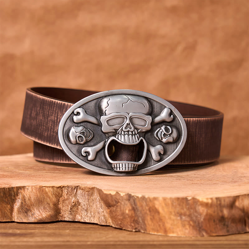 Skull With Bottle Opener DIY Western Buckle Leather Belt