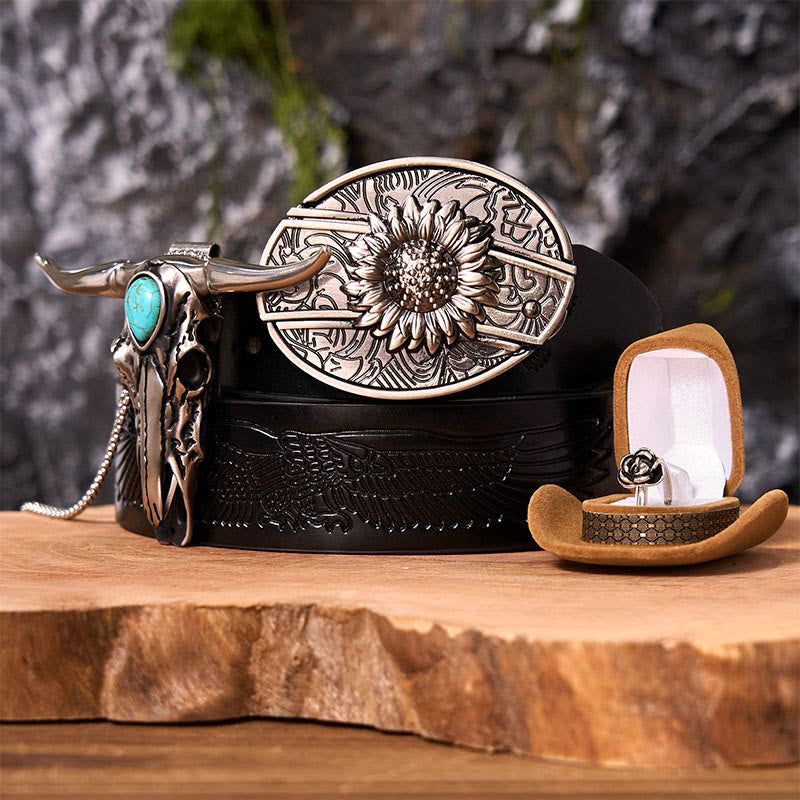 Sunflower DIY Hidden Knife Belt Buckle With Longhorn Pendant Bundle Set - Sunflower - Black Embossed Eagle Belt - 42 - image 4