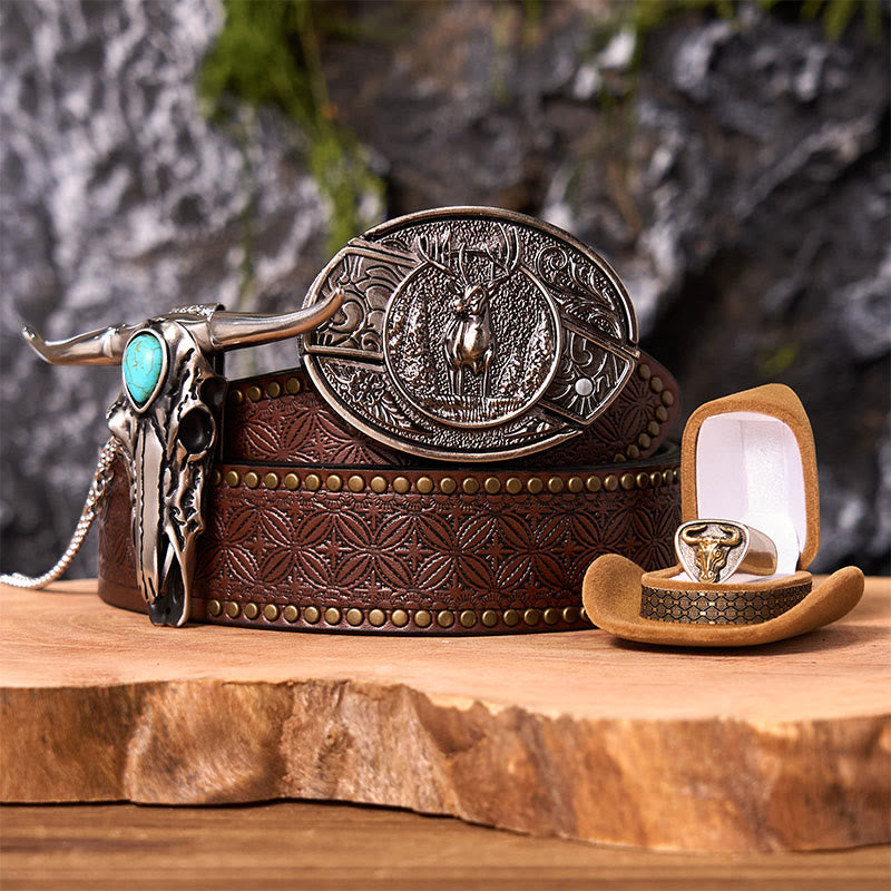 Forest Deer DIY Hidden Knife Belt Buckle With Bull Ring Bundle Set (PRE-SALE) - Forest Deer - Brown Rivet Belt - 42 - image 4