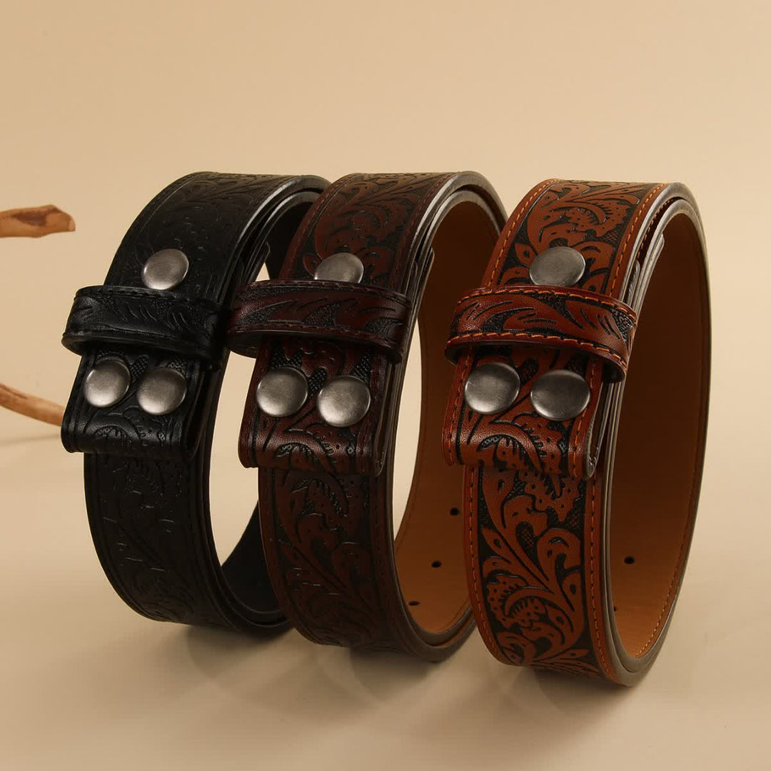 Western Flower Embossed DIY Leather Belt Strap without Belt Buckle