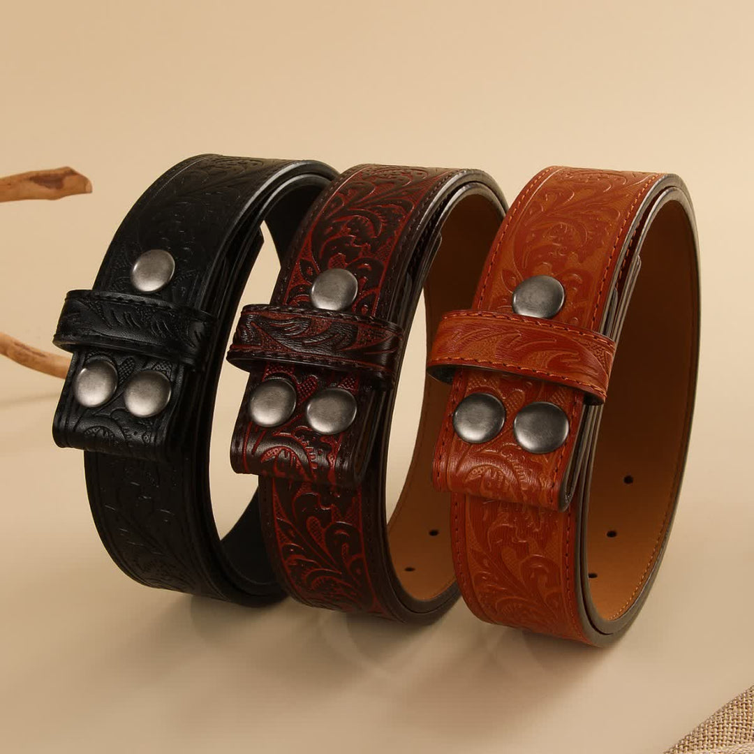 Western Flower Embossed DIY Leather Belt Strap without Belt Buckle