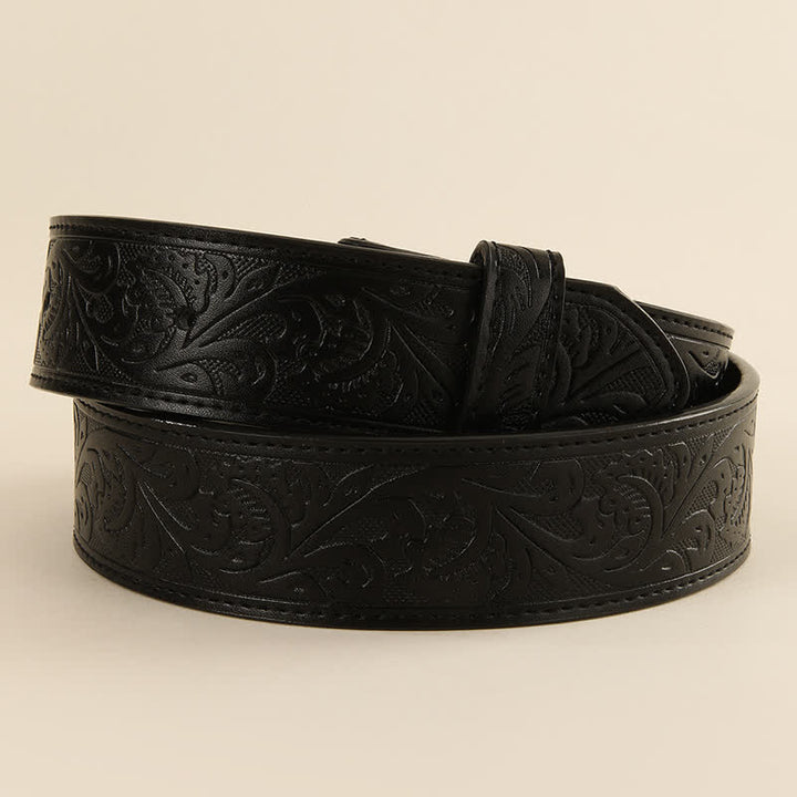 Western Flower Embossed DIY Leather Belt Strap without Belt Buckle - Black - 42 - image 2