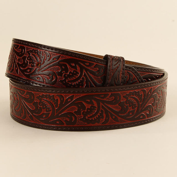 Western Flower Embossed DIY Leather Belt Strap without Belt Buckle