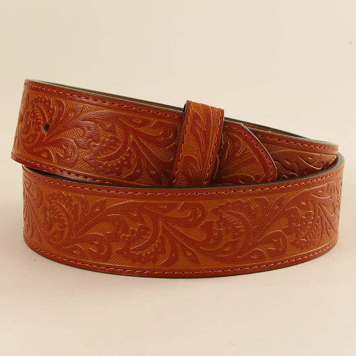 Western Flower Embossed DIY Leather Belt Strap without Belt Buckle