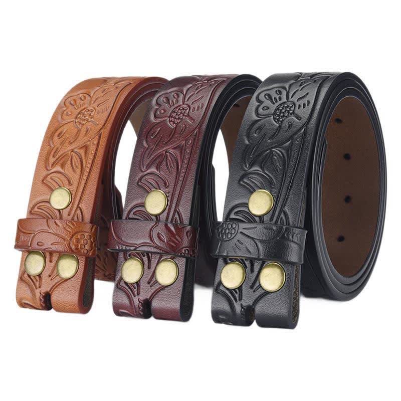 Punk Floral Embossed DIY Leather Belt Strap without Belt Buckle