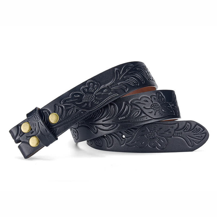 Punk Floral Embossed DIY Leather Belt Strap without Belt Buckle