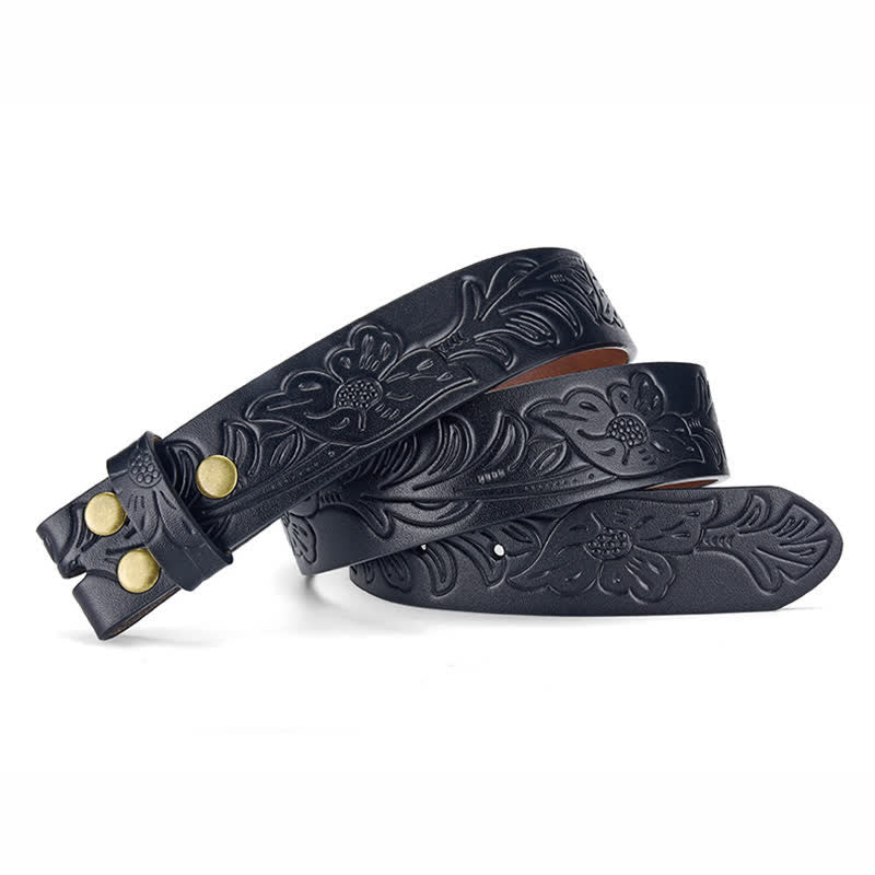 Punk Floral Embossed DIY Leather Belt Strap without Belt Buckle - image 5