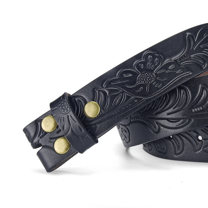 Punk Floral Embossed DIY Leather Belt Strap without Belt Buckle