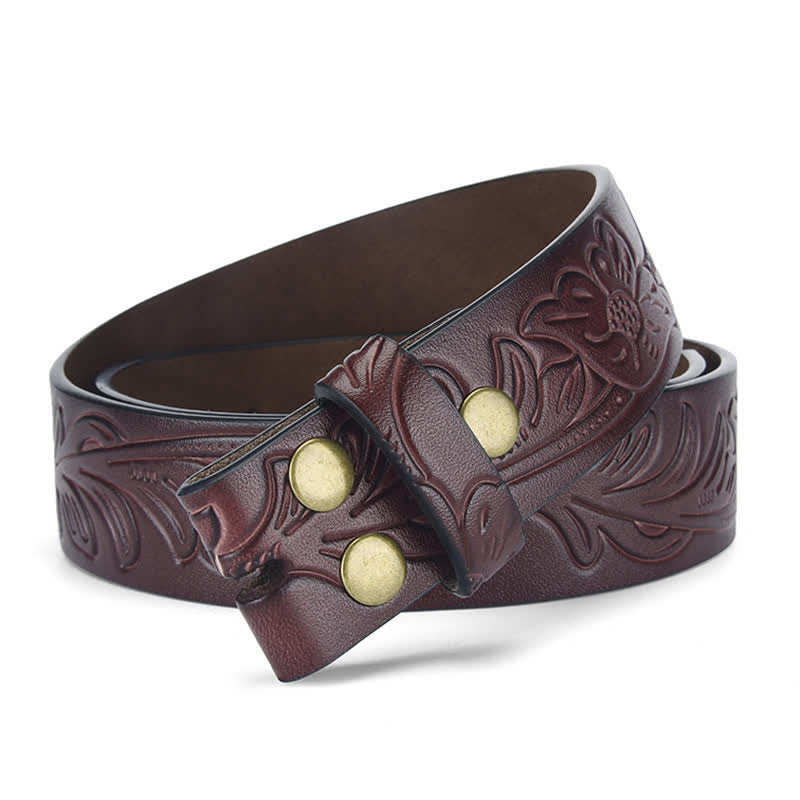 Punk Floral Embossed DIY Leather Belt Strap without Belt Buckle - Brown - 44 - image 0