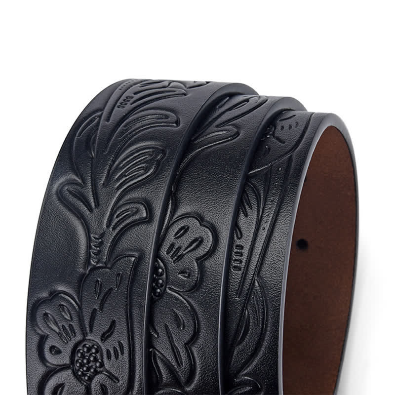 Punk Floral Embossed DIY Leather Belt Strap without Belt Buckle