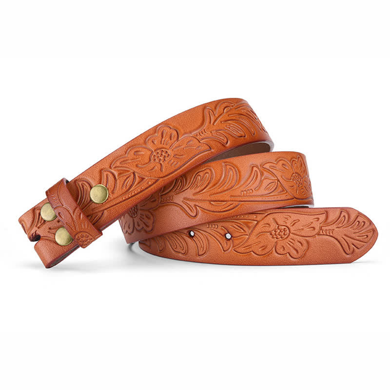 Punk Floral Embossed DIY Leather Belt Strap without Belt Buckle - image 10