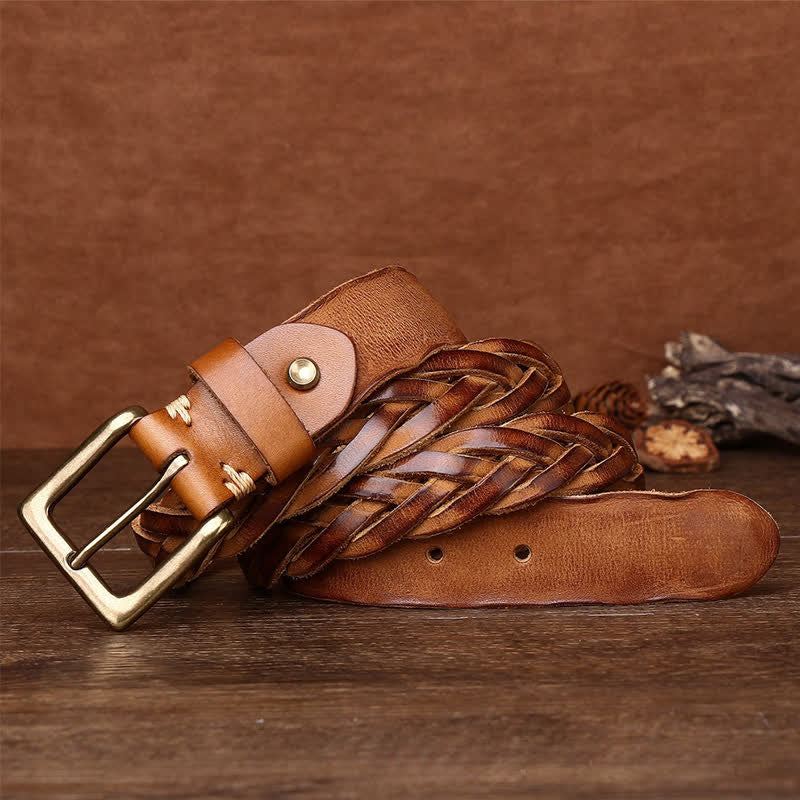 Braided Handwoven Without Hole Leather Belt