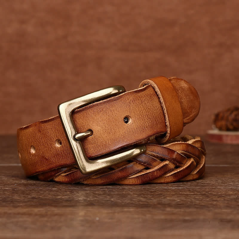 Braided Handwoven Without Hole Leather Belt