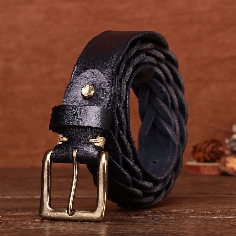 Braided Handwoven Without Hole Leather Belt