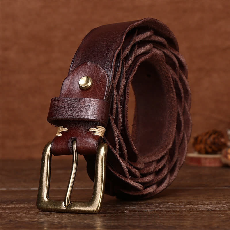 Braided Handwoven Without Hole Leather Belt