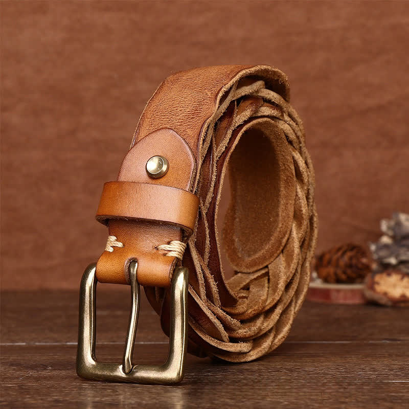 Braided Handwoven Without Hole Leather Belt