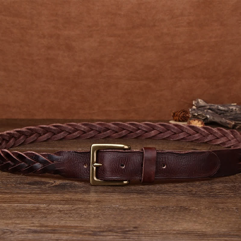 Braided Handwoven Without Hole Leather Belt