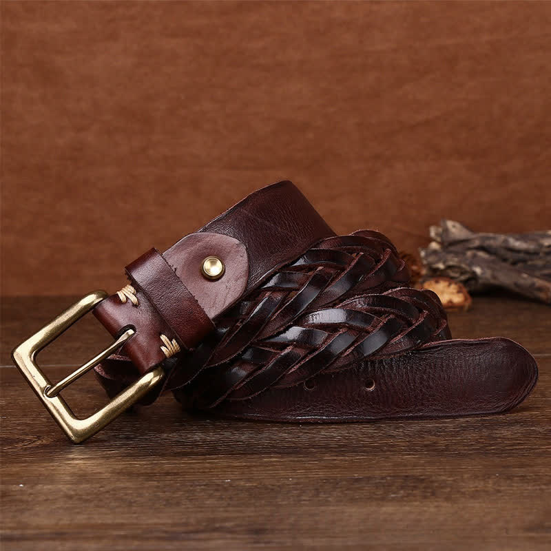 Braided Handwoven Without Hole Leather Belt