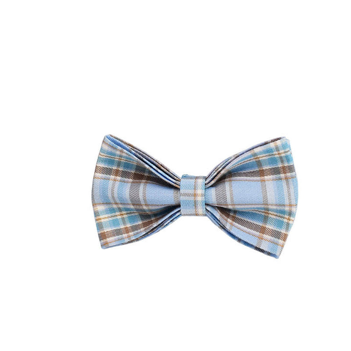 Blue Plaid Pet Adjustable Bow Tie Collar Dog Harness Leash Set