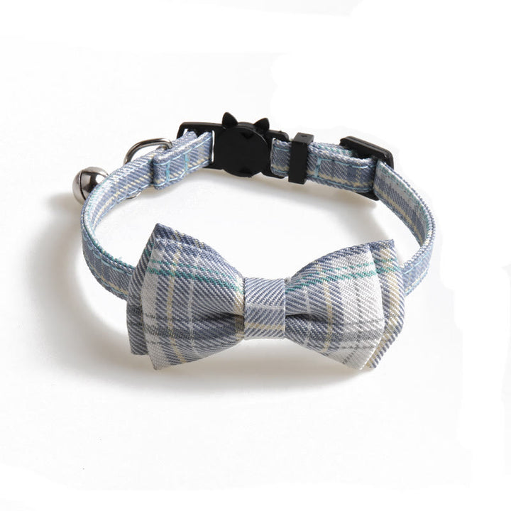 Plaid Adjustable Cat Collar With Bell Pet Bow Tie