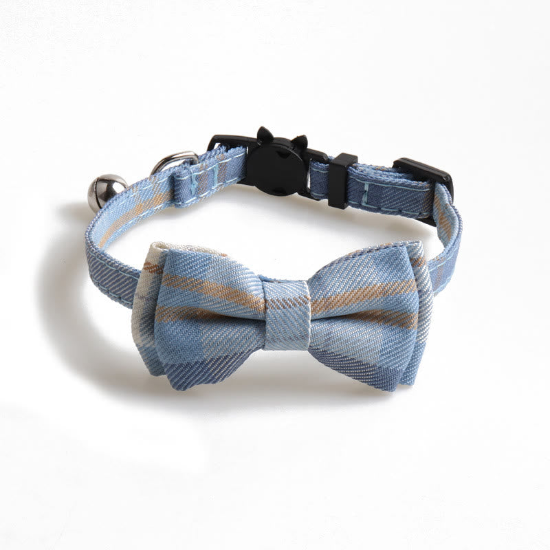 Plaid Adjustable Cat Collar With Bell Pet Bow Tie