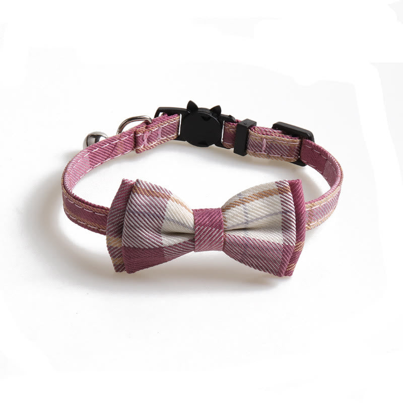 Plaid Adjustable Cat Collar With Bell Pet Bow Tie