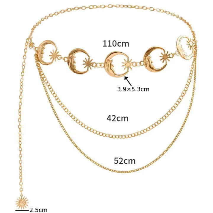 Women's Moon And Star Chain Belt Metal Waist Chain