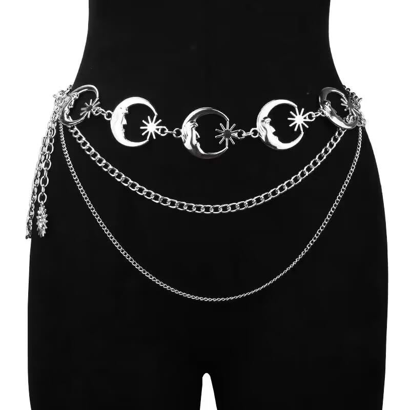 Women's Moon And Star Chain Belt Metal Waist Chain